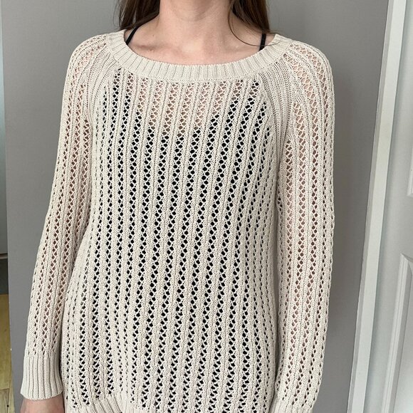 Cream Ivory Off-white Oversized Open Knit Sweater For Layering - Picture 2 of 9